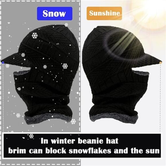 Kids Winter Knit Beanie Balaclava Hat Thermal Ski Mask Cap, Black - Picture 4 of 6